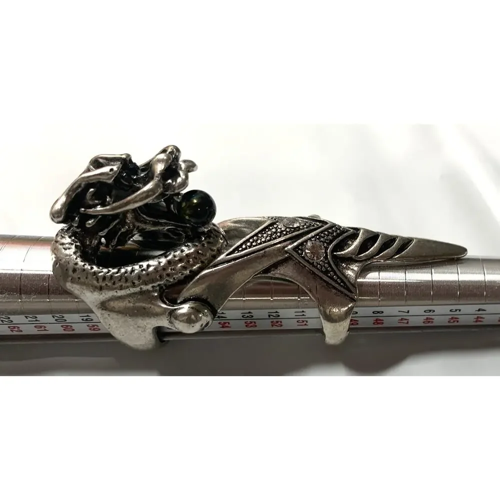 Vintage 80's Metallic Articulated Full Finger Armor Dragon Head Ring RARE